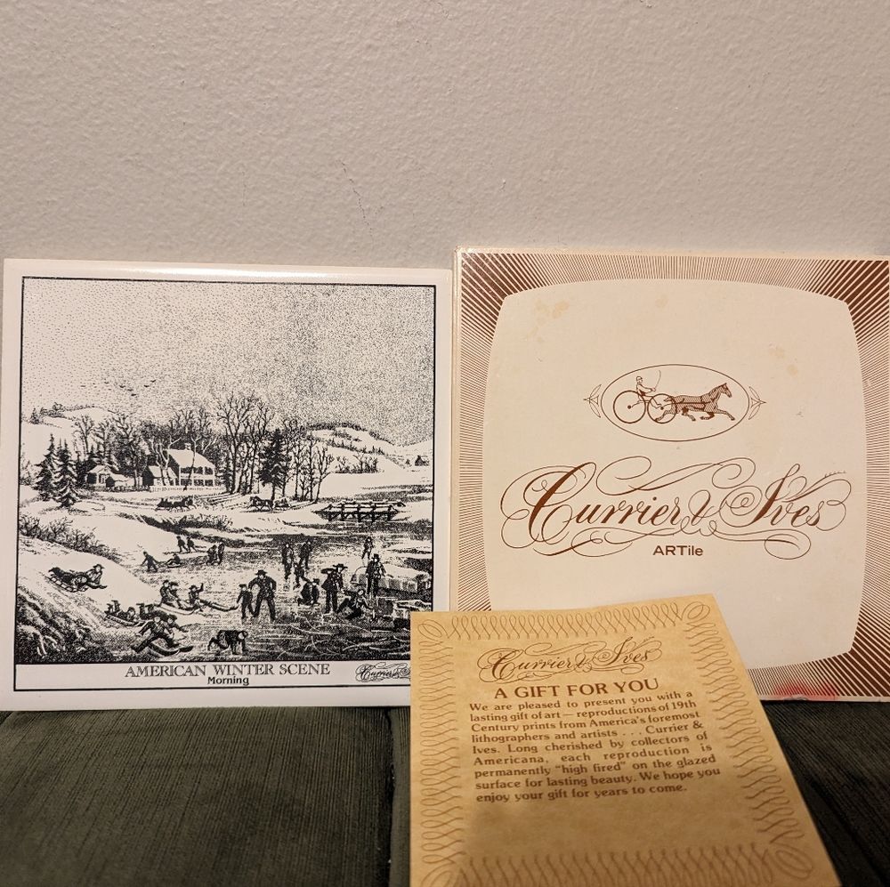 Vintage Currier & Ives ArtTile American Winter Scene Tile ceramic wall decor